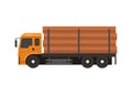 Truck carrying wood log. Simple flat illustration. . Royalty Free Stock Photo