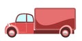 Truck. Cartoon comic funny style. Side view. Beautiful red Automobile. Auto in flat design. Childrens illustration Royalty Free Stock Photo