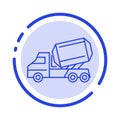 Truck, Cement, Construction, Vehicle, Roller Blue Dotted Line Line Icon