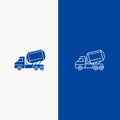 Truck, Cement, Construction, Vehicle, Roller Line and Glyph Solid icon Blue banner Line and Glyph Solid icon Blue banner