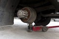Truck change wheels using a lifting jack Royalty Free Stock Photo