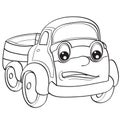 Truck character with big eyes, sketch, coloring, isolated object on white background, vector illustration Royalty Free Stock Photo