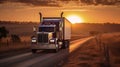 Truck cistern and highway at sunset - transportation background Royalty Free Stock Photo
