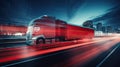 Truck city street, highway in night time. Motion blur, light trails. Transportation, logistic Royalty Free Stock Photo