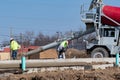 truck concrete mixer pouring concrete