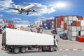 Truck container commercial delivery cargo being unloaded with ai