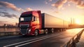 Truck with a container on the road