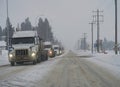 Truck convey on highway 63 Alberta in the snow