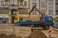 Truck with crane on a construction place on the Swiety Marcin street in the city center