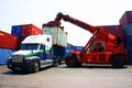 Truck crane container to trailer,Vietnam depot Royalty Free Stock Photo