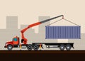 Truck crane trailer with cargo