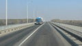 Truck crossing bridge on the Sava river in Sabac