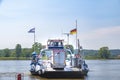 Truck crossing the river Elbe on a ferry at Neu Darchau, Germany