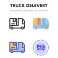 Truck deliver icon design in 4 different style. Icon design for your web site design, logo, app, UI. Vector graphics illustration