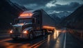 Truck delivering freight, speeding on highway, carrying cargo container generated by AI Royalty Free Stock Photo