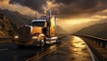 Truck delivering freight, speeding on highway, carrying cargo, working industry generated by AI Royalty Free Stock Photo