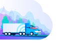 Truck delivery. Truck car on road in flat style. International logistic service. Vector illustration.