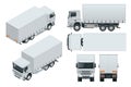 Truck delivery, lorry mock-up isolated template on white background. Isometric, side, front, back, top view. Royalty Free Stock Photo