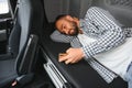 Truck driver enjoying comfortable cabin bed inside his truck Royalty Free Stock Photo