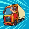 Truck driver. man with beard thumbs up