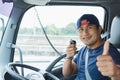 The truck driver is using radio communication Royalty Free Stock Photo