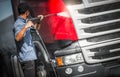 Truck Driver Washing His Semi Royalty Free Stock Photo