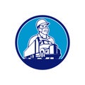 Truck Driver Wearing Mask Transport Circle Mascot