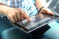 Truck driver working with electronic logbook. ELD Royalty Free Stock Photo