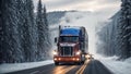 Truck driving along a snowy road during the day weather january season modern delivery