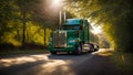 Truck driving down road in summer transportation