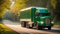 Truck driving down road in summer transportation business modern