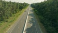 Truck driving highway sun sunset road transport forest field aerial