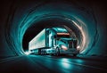 A truck driving a mountain tunnel. Generative AI