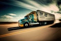 Truck riding on the road HDR image photo. logistic wallpaper or backdrop