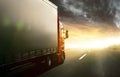 Truck driving into sunset Royalty Free Stock Photo