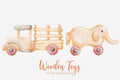 Truck and elephant wooden toys watercolor set collection art graphic design illustration