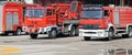 truck fire engines firefighters during a fire drill training Royalty Free Stock Photo