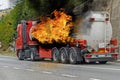 Truck on fire. The fuel tank exploded