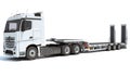 Truck with flatbed trailer 3D rendering on white background Royalty Free Stock Photo