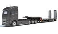 Truck with flatbed trailer 3D rendering on white background Royalty Free Stock Photo