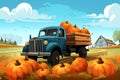 truck full of pumpkins vector background