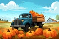 truck full of pumpkins vector background Royalty Free Stock Photo