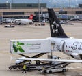 Truck of Gate Gourmet at an Airbus of Star Alliance in the Zurich Airport