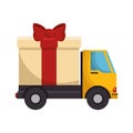 Truck with giftbox present isolated icon Royalty Free Stock Photo