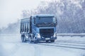 Truck Goes on Winter Road Royalty Free Stock Photo