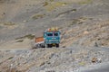 Truck on the high altitude Manali-Leh road in Lahaul valley, state of Himachal Pradesh, Indian Himalayas, India Royalty Free Stock Photo