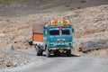 Truck on the high altitude Manali - Leh road state of Himachal Pradesh, Indian Himalayas, India Royalty Free Stock Photo