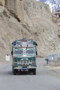 Truck on the high altitude Srinagar - Leh road. Lamayuru , India Royalty Free Stock Photo