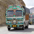 Truck on the high altitude Srinagar - Leh road in Lamayuru valley, state of Ladakh, Indian Himalayas, North India Royalty Free Stock Photo