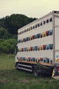 Truck with hives in the glade. car for transporting beehives